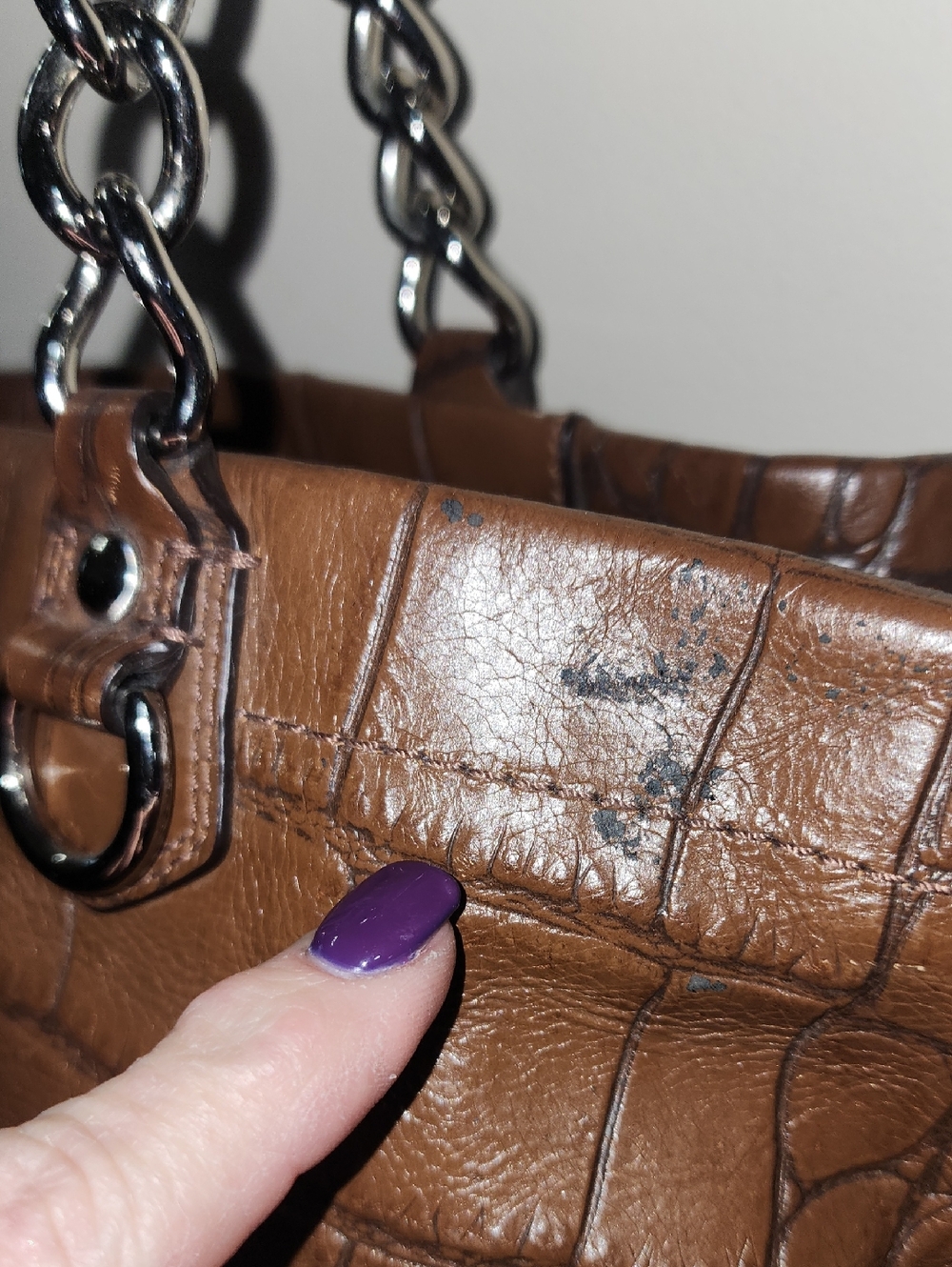 Coach Croc-Embossed Brown Leather Tote G1176-F17661 Purse - Picture 13 of 16